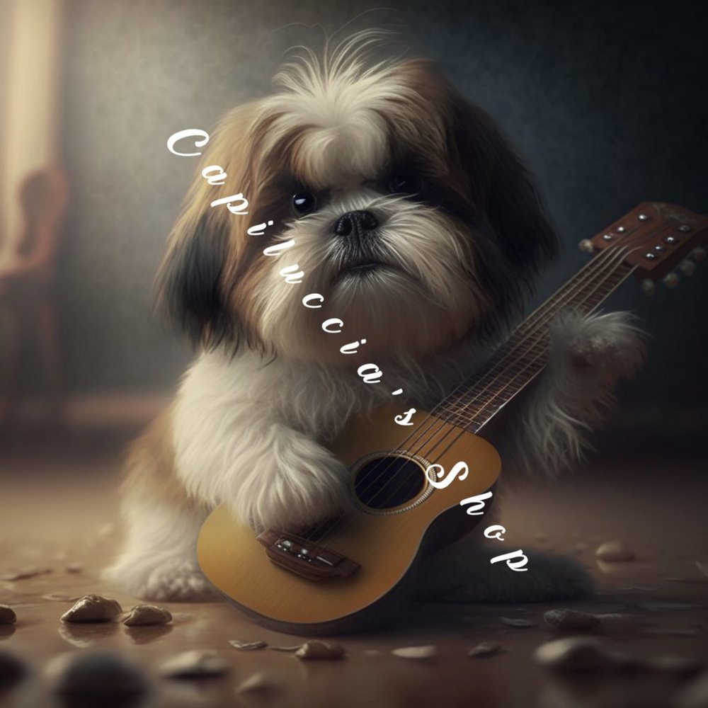 Sh-Tzu Dog Playing Guitar Portrait Picture Poster